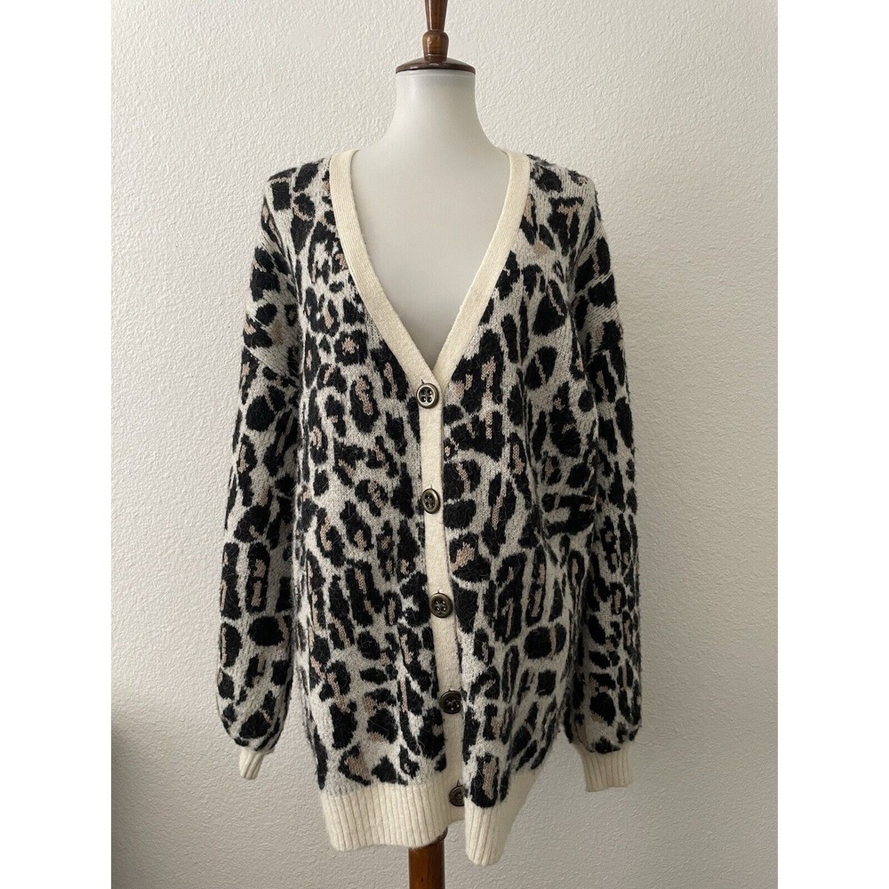 Trina Turk Cardigan Sweater Women XL Animal Print Old Money Retro Knitwear Cozy‎